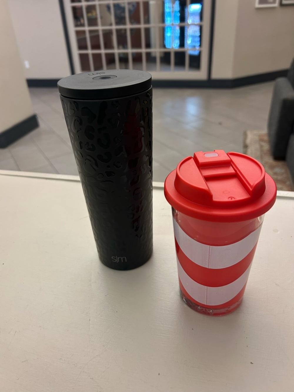 SLM Black Leopard-Textured Travel Tumbler & Red Striped Reusable Cup 14 / 24 oz